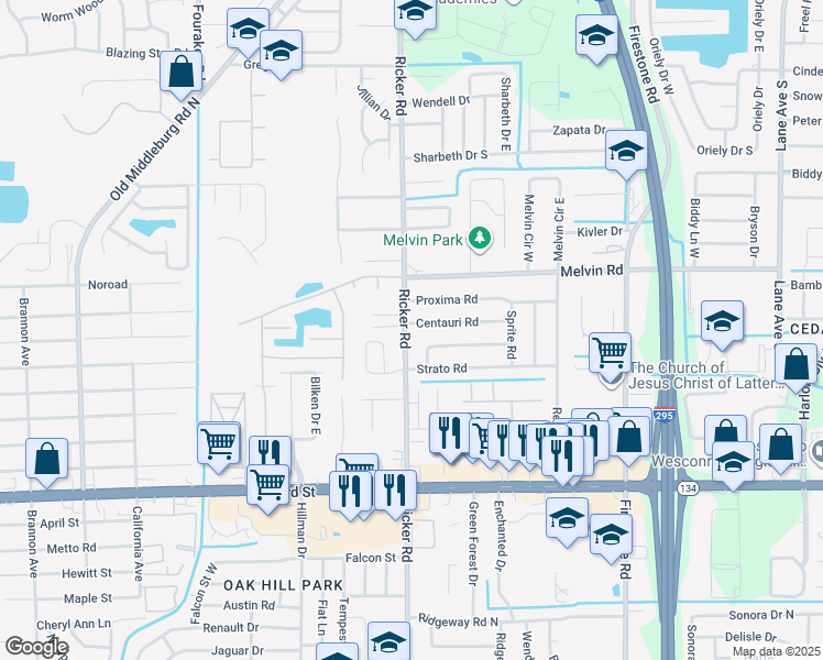map of restaurants, bars, coffee shops, grocery stores, and more near 7560 Centauri Road in Jacksonville