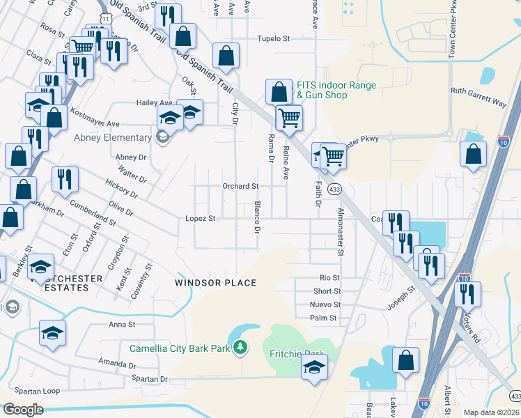 map of restaurants, bars, coffee shops, grocery stores, and more near 3370 Blanco Street in Slidell