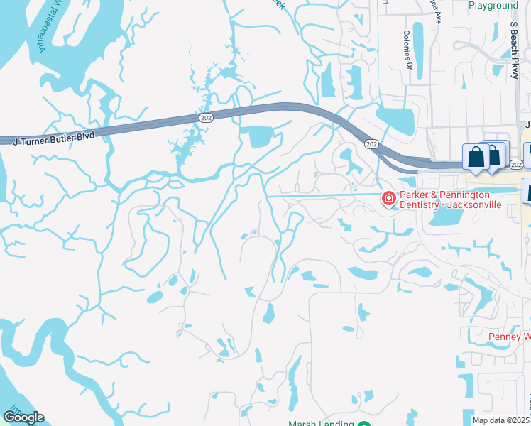 map of restaurants, bars, coffee shops, grocery stores, and more near 4427 Royal Tern Court in Jacksonville Beach