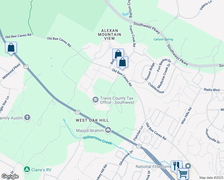 map of restaurants, bars, coffee shops, grocery stores, and more near 8700 Sky Mountain Dr in Austin