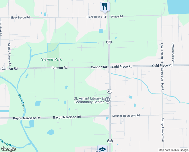 map of restaurants, bars, coffee shops, grocery stores, and more near 12479 Hebert Road in Gonzales