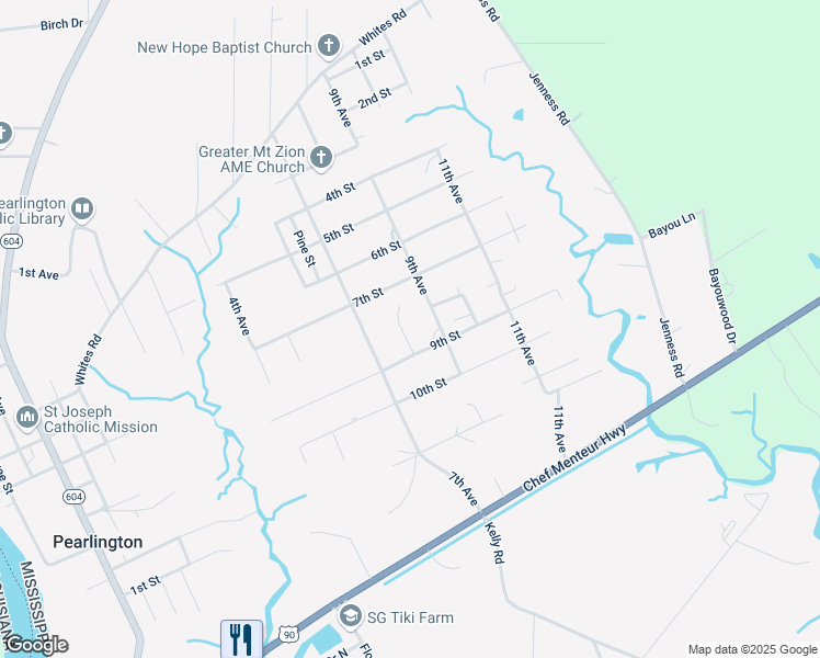 map of restaurants, bars, coffee shops, grocery stores, and more near 16066 8th Street in Pearlington