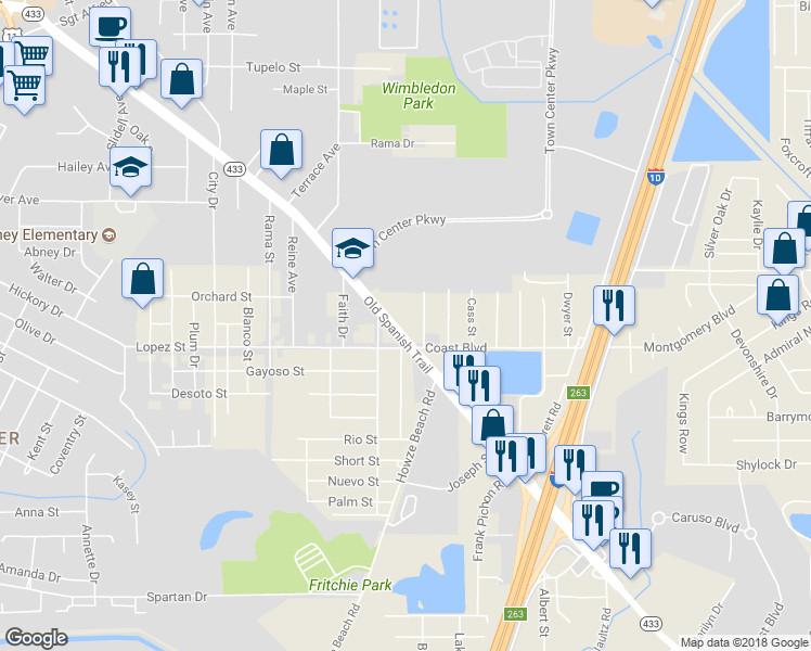 map of restaurants, bars, coffee shops, grocery stores, and more near 1698 Old Spanish Trail in Slidell