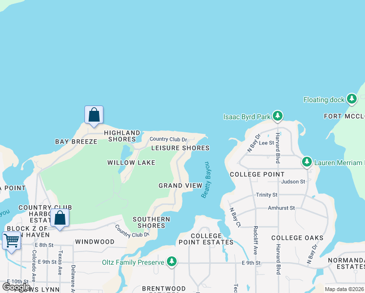 map of restaurants, bars, coffee shops, grocery stores, and more near 2411 Country Club Drive in Lynn Haven