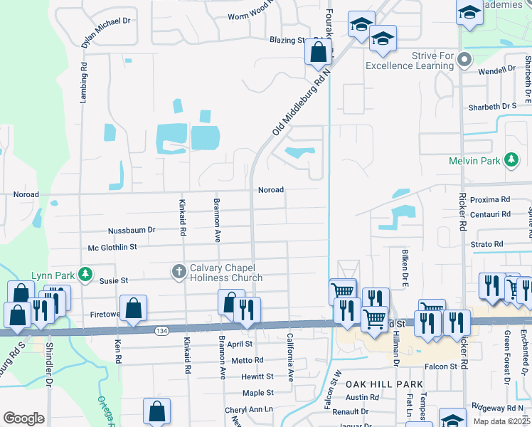 map of restaurants, bars, coffee shops, grocery stores, and more near 8135 Nussbaum Drive in Jacksonville