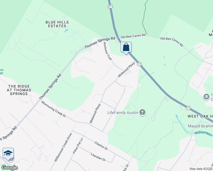 map of restaurants, bars, coffee shops, grocery stores, and more near 6708 Midwood Parkway in Austin