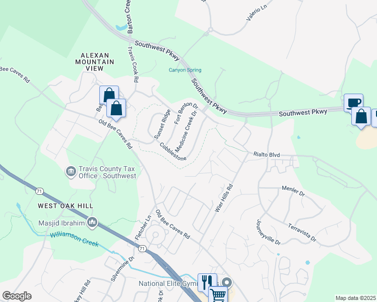 map of restaurants, bars, coffee shops, grocery stores, and more near 8112 Cobblestone in Austin