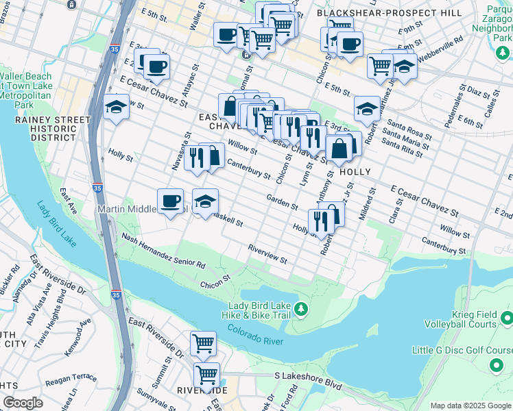 map of restaurants, bars, coffee shops, grocery stores, and more near in Austin