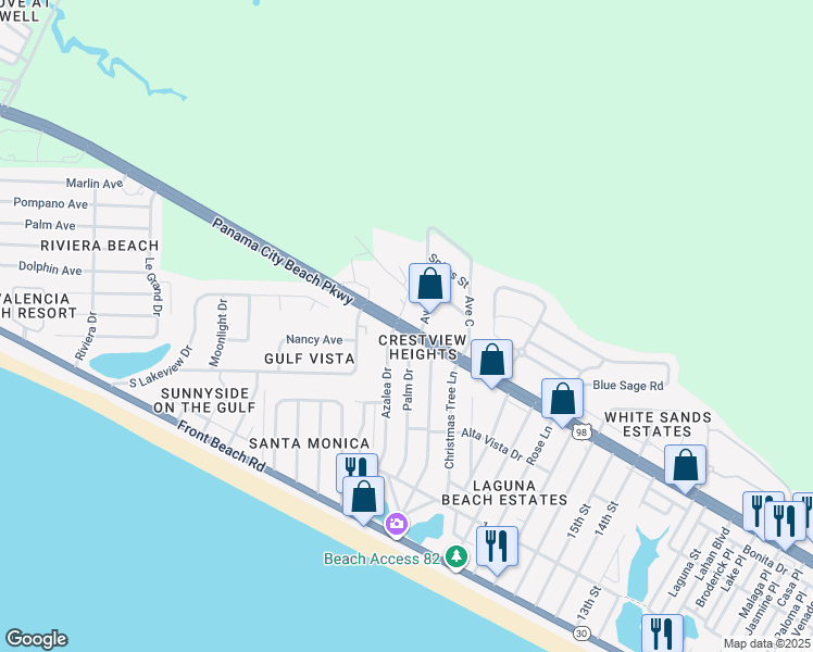 map of restaurants, bars, coffee shops, grocery stores, and more near 20800 Panama City Beach Parkway in Panama City Beach