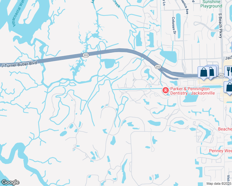 map of restaurants, bars, coffee shops, grocery stores, and more near 4427 Royal Tern Court in Jacksonville Beach
