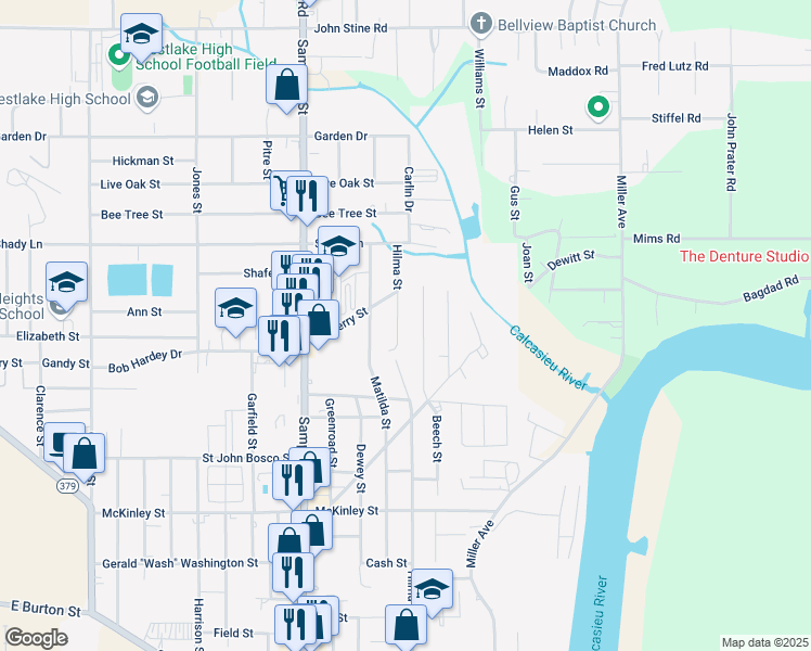 map of restaurants, bars, coffee shops, grocery stores, and more near 1419 Beech St in Westlake