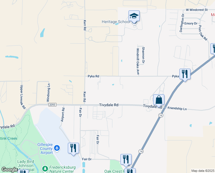 map of restaurants, bars, coffee shops, grocery stores, and more near 699 Pyka Road in Fredericksburg