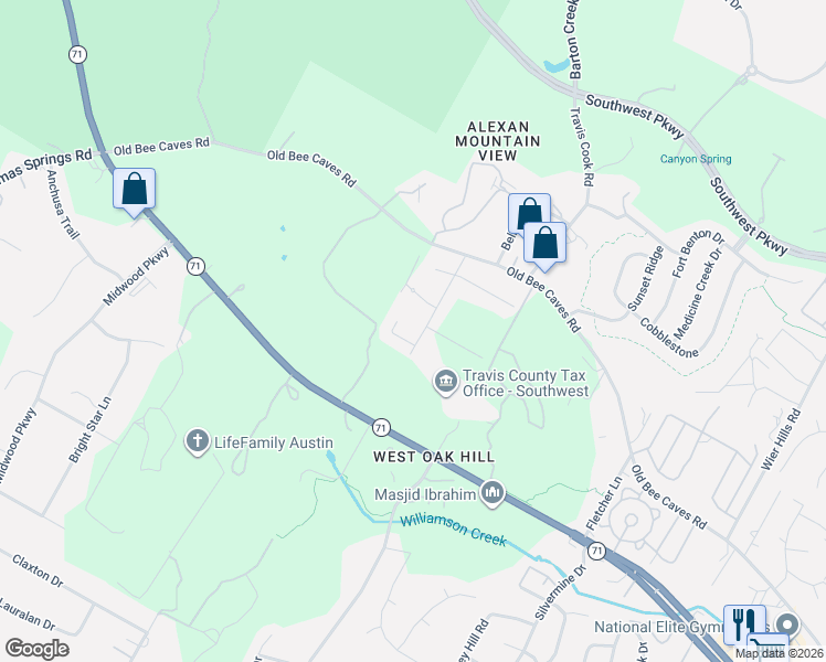 map of restaurants, bars, coffee shops, grocery stores, and more near 6211 Mountain Shadows Drive in Austin