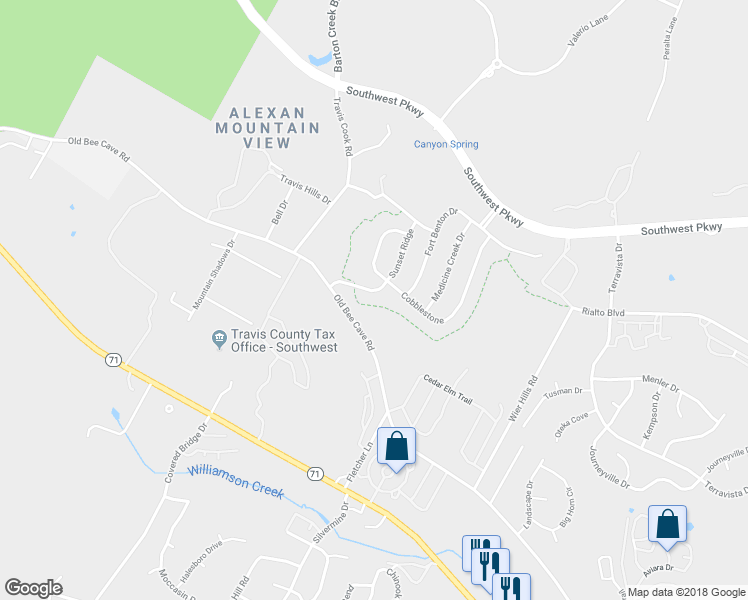 map of restaurants, bars, coffee shops, grocery stores, and more near 5913 Sunset Ridge in Austin