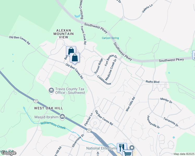 map of restaurants, bars, coffee shops, grocery stores, and more near 5913 Sunset Ridge in Austin