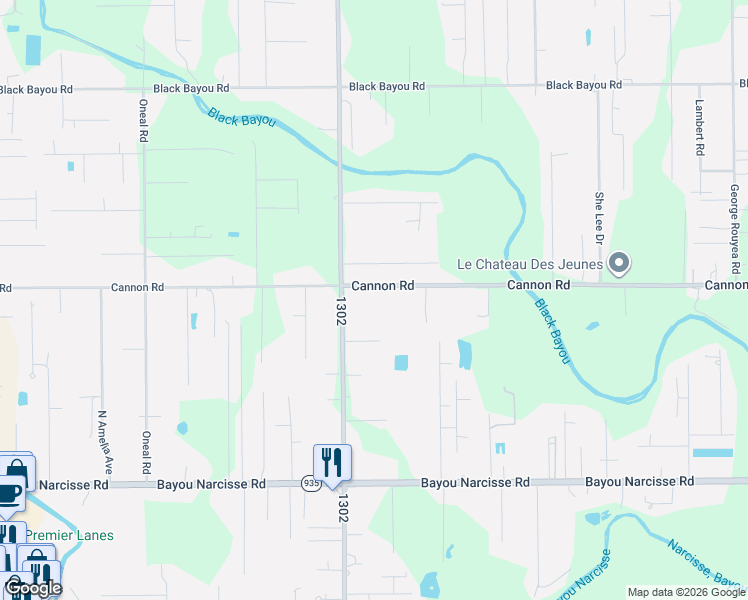 map of restaurants, bars, coffee shops, grocery stores, and more near 12492 Roddy Road in Gonzales