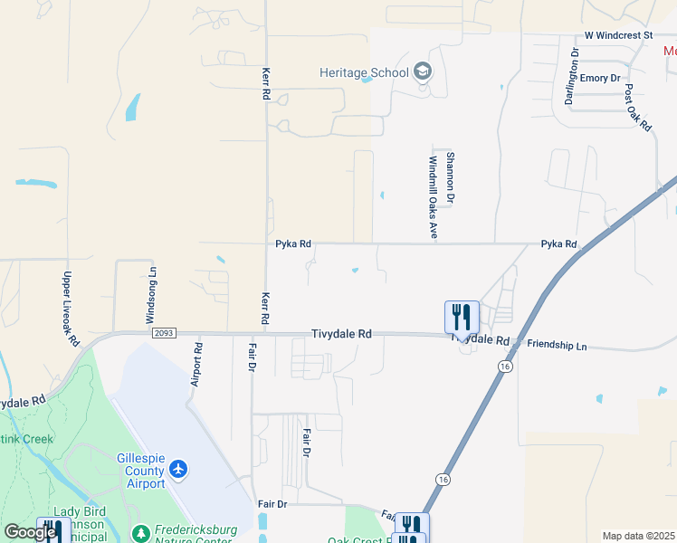 map of restaurants, bars, coffee shops, grocery stores, and more near 699 Pyka Road in Fredericksburg