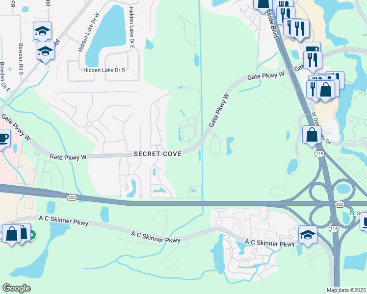 map of restaurants, bars, coffee shops, grocery stores, and more near 8539 Gate Parkway West in Jacksonville