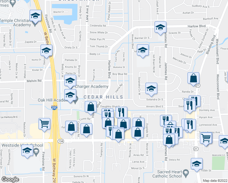 map of restaurants, bars, coffee shops, grocery stores, and more near 4622 Morley Lane in Jacksonville