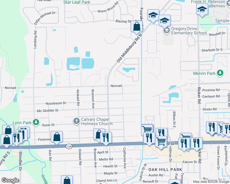 map of restaurants, bars, coffee shops, grocery stores, and more near 8128 Noroad in Jacksonville