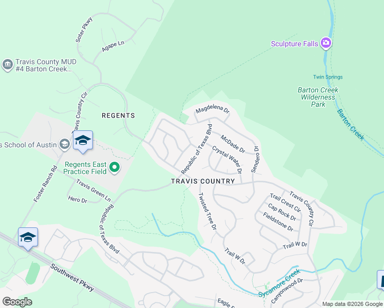 map of restaurants, bars, coffee shops, grocery stores, and more near 5815 Republic of Texas Boulevard in Austin