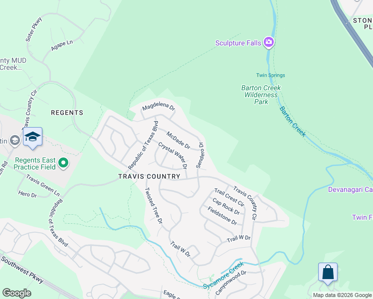 map of restaurants, bars, coffee shops, grocery stores, and more near 3950 Sendero Drive in Austin