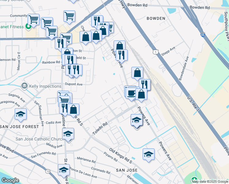 map of restaurants, bars, coffee shops, grocery stores, and more near 3917 Corrida Court in Jacksonville