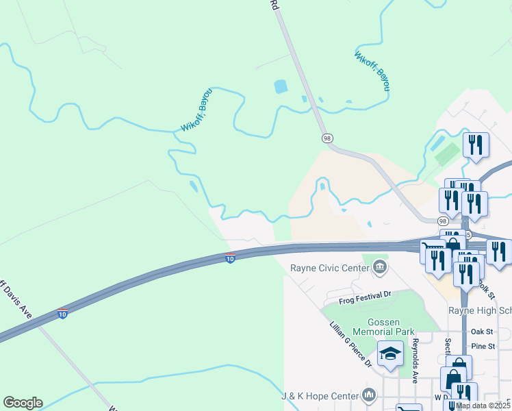 map of restaurants, bars, coffee shops, grocery stores, and more near in Rayne