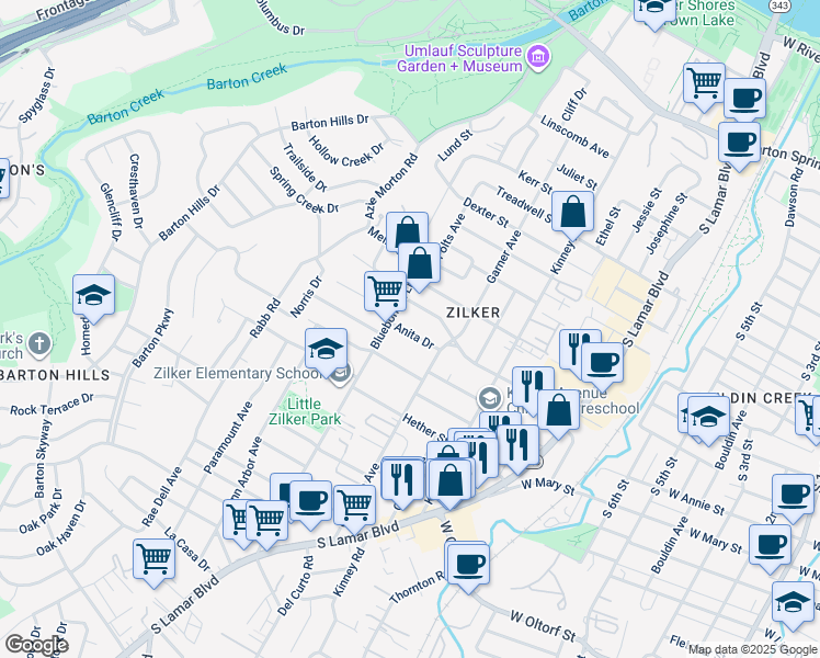 map of restaurants, bars, coffee shops, grocery stores, and more near 1908 Anita Drive in Austin
