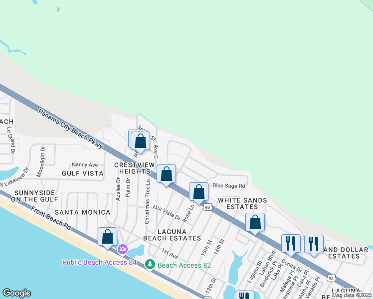 map of restaurants, bars, coffee shops, grocery stores, and more near 326 Sand Oak Boulevard in Panama City Beach