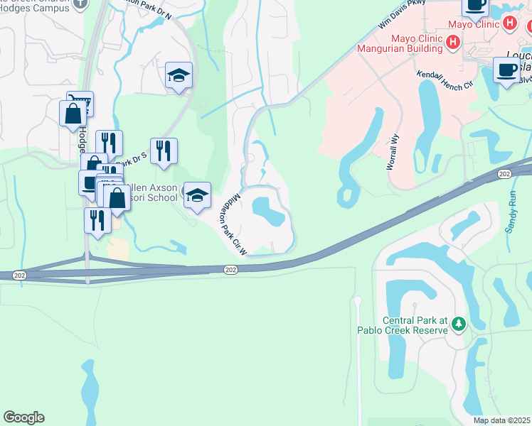 map of restaurants, bars, coffee shops, grocery stores, and more near 4600 Middleton Park Circle East in Jacksonville