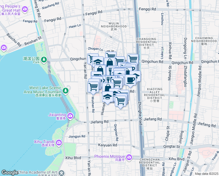 map of restaurants, bars, coffee shops, grocery stores, and more near 254 Huan Sha Lu in Hang Zhou Shi