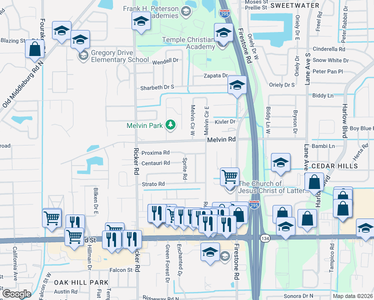 map of restaurants, bars, coffee shops, grocery stores, and more near 7421 Proxima Road in Jacksonville