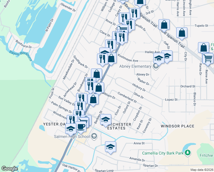 map of restaurants, bars, coffee shops, grocery stores, and more near 3741 Myrtle Street in Slidell