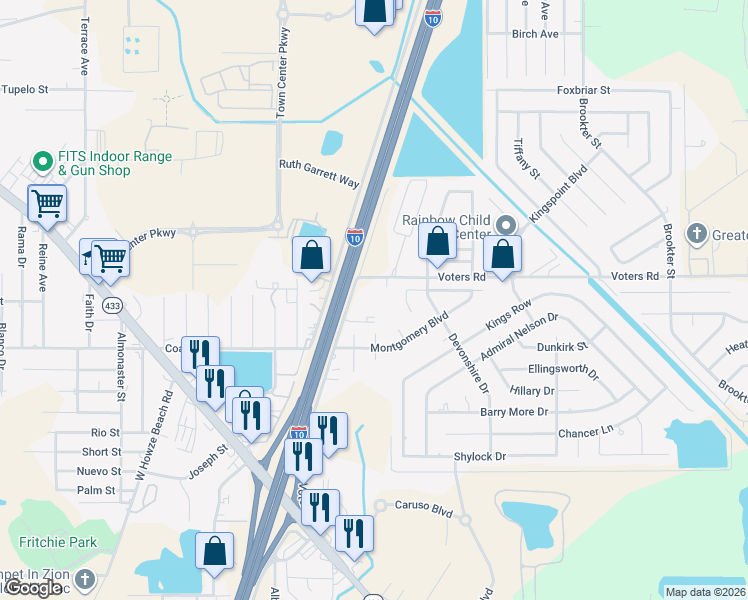 map of restaurants, bars, coffee shops, grocery stores, and more near 400 Voters Road in Slidell