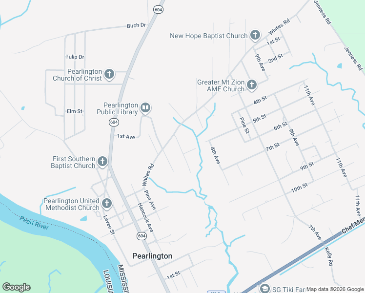 map of restaurants, bars, coffee shops, grocery stores, and more near 6054 McArthur Lane in Pearlington