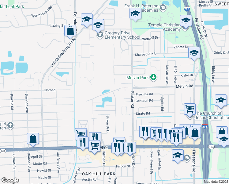 map of restaurants, bars, coffee shops, grocery stores, and more near 4610 Crib Court in Jacksonville