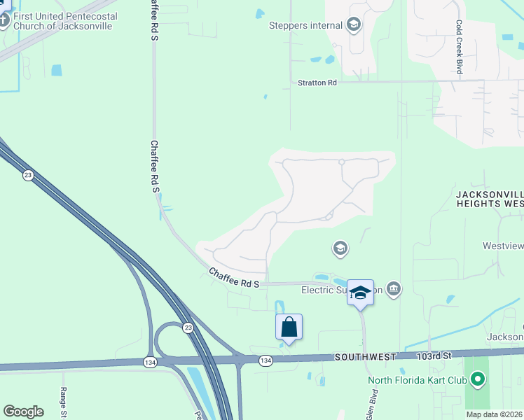 map of restaurants, bars, coffee shops, grocery stores, and more near 4159 Sherman Hills Parkway West in Jacksonville
