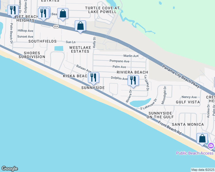 map of restaurants, bars, coffee shops, grocery stores, and more near 137 La Valencia Circle in Panama City Beach