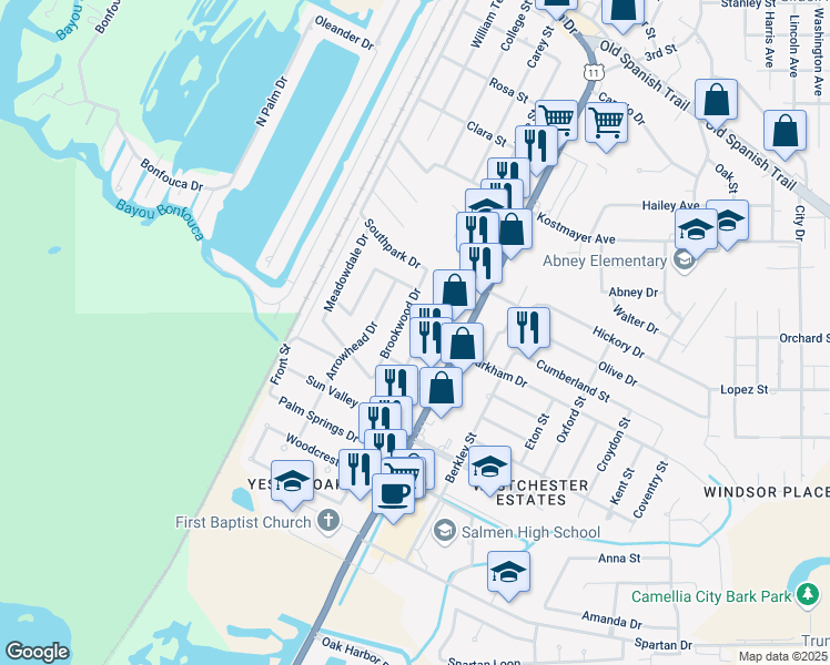 map of restaurants, bars, coffee shops, grocery stores, and more near 3735 Riviera Drive in Slidell