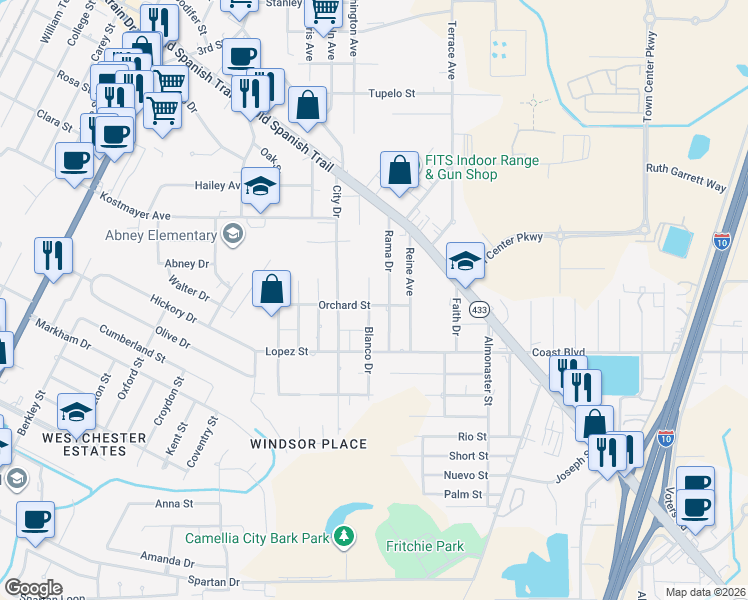 map of restaurants, bars, coffee shops, grocery stores, and more near 3298 Blanco Street in Slidell
