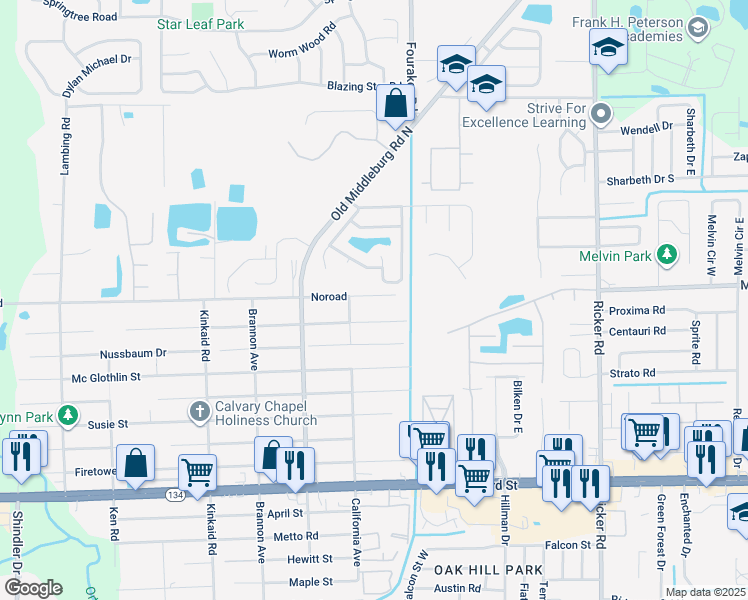 map of restaurants, bars, coffee shops, grocery stores, and more near 8064 Noroad in Jacksonville