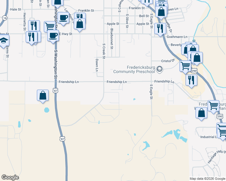 map of restaurants, bars, coffee shops, grocery stores, and more near 117 Aidan Trail in Fredericksburg