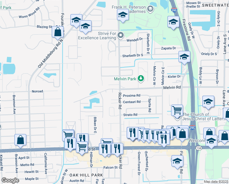 map of restaurants, bars, coffee shops, grocery stores, and more near 4617 Gerber Court in Jacksonville