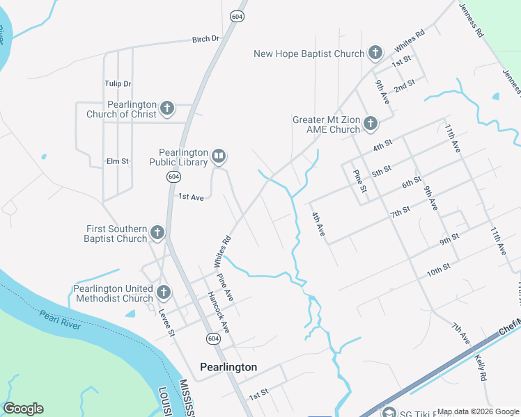 map of restaurants, bars, coffee shops, grocery stores, and more near 6054 McArthur Lane in Pearlington