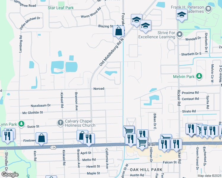 map of restaurants, bars, coffee shops, grocery stores, and more near 8064 Noroad in Jacksonville