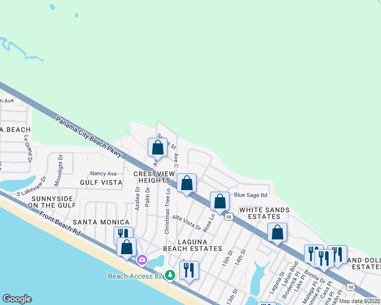 map of restaurants, bars, coffee shops, grocery stores, and more near 212 Sand Oak Boulevard in Panama City Beach