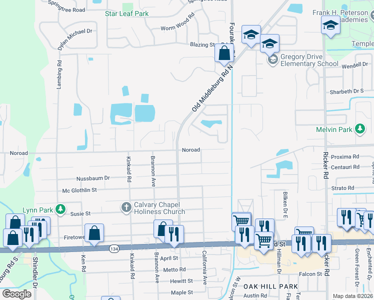 map of restaurants, bars, coffee shops, grocery stores, and more near 8128 Noroad in Jacksonville