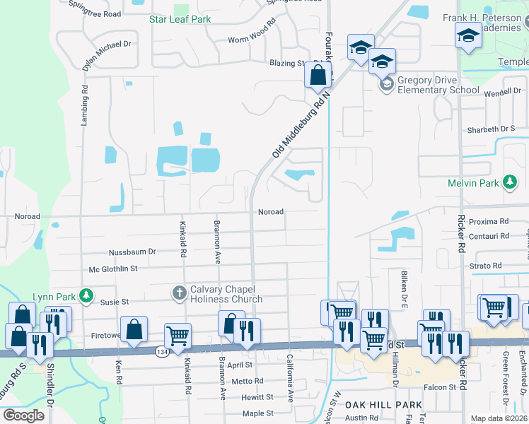 map of restaurants, bars, coffee shops, grocery stores, and more near 8128 Noroad in Jacksonville