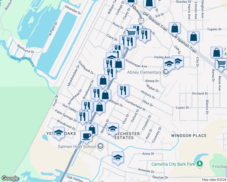 map of restaurants, bars, coffee shops, grocery stores, and more near 3741 Myrtle Street in Slidell